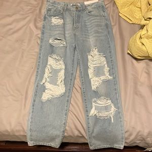 Light wash jeans.